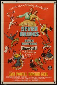 4d769 SEVEN BRIDES FOR SEVEN BROTHERS 1sh '54 Jane Powell & Howard Keel, classic MGM musical!