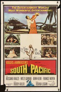 4d803 SOUTH PACIFIC 1sh '59 Rossano Brazzi, Mitzi Gaynor, Rodgers & Hammerstein musical!