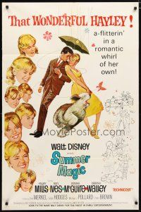 4d836 SUMMER MAGIC 1sh '63 artwork of the many faces of Hayley Mills, Burl Ives, shaggy dog!