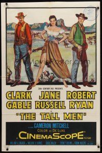 4d857 TALL MEN 1sh '55 full-length art of Clark Gable, sexy Jane Russell showing leg & Robert Ryan!