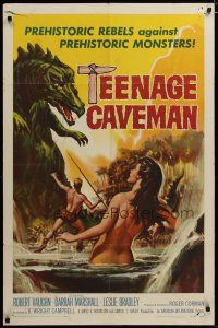 4d862 TEENAGE CAVEMAN 1sh '58 sexy art of prehistoric rebels against dinosaur monsters!