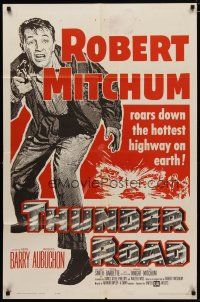 4d887 THUNDER ROAD 1sh R62 great artwork of moonshiner Robert Mitchum!