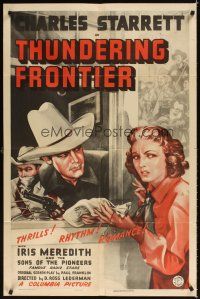 4d889 THUNDERING FRONTIER style A 1sh '40 Charles Starrett & pretty cowgirl Iris Meredith!