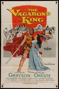4d928 VAGABOND KING 1sh '56 cool art of pretty Kathryn Grayson & Oreste with sword!