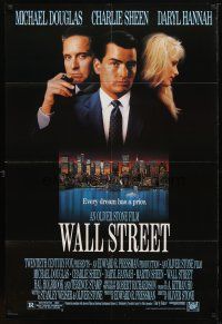 4d940 WALL STREET 1sh '87 Michael Douglas, Charlie Sheen, Daryl Hannah, Oliver Stone!