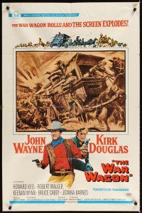 4d945 WAR WAGON 1sh '67 cowboys John Wayne & Kirk Douglas, western armored stagecoach artwork!