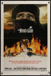 4d972 WIND & THE LION 1sh '75 art of Sean Connery wearing shemagh, Candice Bergen, John Milius!