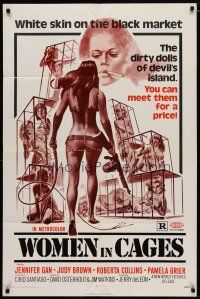 4d979 WOMEN IN CAGES 1sh '71 Joe Smith art of sexy girls behind bars, Pam Grier!