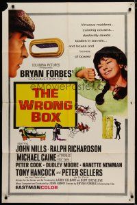 4d984 WRONG BOX 1sh '66 Michael Caine looks through mail slot at pretty girl, English sex!