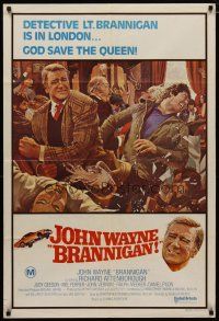 4e703 BRANNIGAN Aust 1sh '75 great Robert McGinnis art of fighting John Wayne in England!