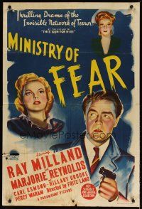 4e726 MINISTRY OF FEAR Aust 1sh '44 Fritz Lang, noir artwork of Ray Milland & Marjorie Reynolds!