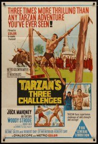 4e758 TARZAN'S THREE CHALLENGES Aust 1sh '63 Edgar Rice Burroughs, artwork of bound Jock Mahoney!