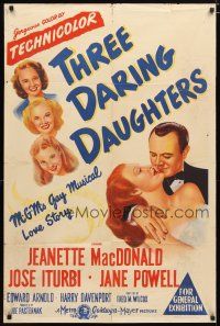 4e766 THREE DARING DAUGHTERS Aust 1sh '48 Jeanette MacDonald, Jane Powell, Jose Iturbi, MGM musical!