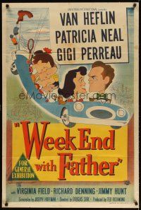 4e778 WEEK END WITH FATHER Aust 1sh '51 wacky art of Van Heflin & Patricia Neal in car w/family