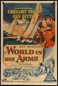 4e785 WORLD IN HIS ARMS Aust 1sh '52 Gregory Peck, Ann Blyth, from Rex Beach novel!
