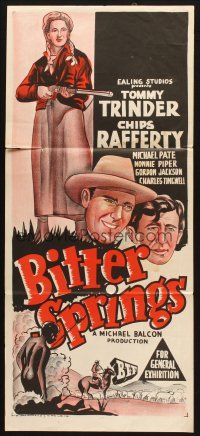 4e815 BITTER SPRINGS Aust daybill '50 Australian western starring Chips Rafferty, cool art!