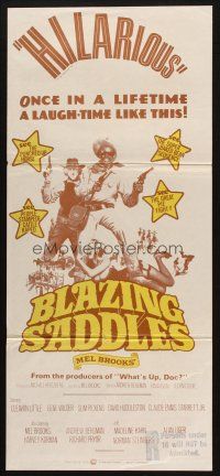 4e817 BLAZING SADDLES Aust daybill '74 classic Mel Brooks western, wacky different art!