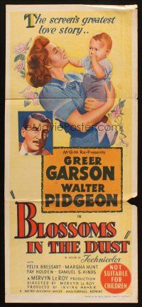 4e818 BLOSSOMS IN THE DUST Aust daybill R50s art of Greer Garson w/baby + close up Walter Pidgeon!