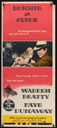 4e821 BONNIE & CLYDE Aust daybill '67 notorious crime duo Warren Beatty & Faye Dunaway!