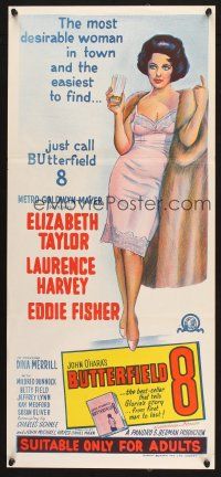 4e829 BUTTERFIELD 8 Aust daybill R66 art of the most desirable callgirl, Elizabeth Taylor!