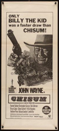 4e833 CHISUM Aust daybill '70 only Billy the Kid draws faster than big John Wayne, cool art!