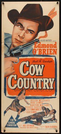 4e837 COW COUNTRY Aust daybill '53 Edmond O'Brien, love as violent as the lawless life they led!