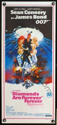 4e848 DIAMONDS ARE FOREVER Aust daybill '71 Sean Connery as James Bond 007 by Robert McGinnis!