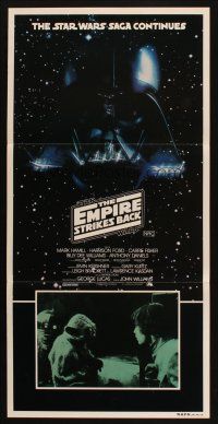 4e853 EMPIRE STRIKES BACK Aust daybill '80 image of Darth Vader head, Yoda, Mark Hamill!