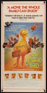 4e863 FOLLOW THAT BIRD Aust daybill '85 great art of the Big Bird & Sesame Street cast by Chorney!