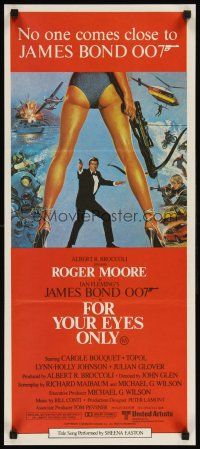 4e864 FOR YOUR EYES ONLY Aust daybill '81 Roger Moore as James Bond, art by Brian Bysouth!