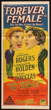 4e865 FOREVER FEMALE Aust daybill '54 Richardson Studio art of Ginger Rogers, William Holden!