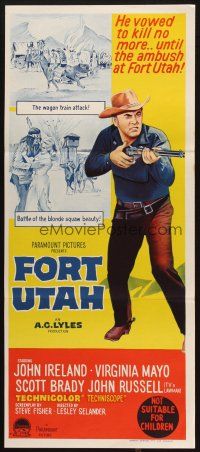 4e866 FORT UTAH Aust daybill '66 John Ireland vowed to kill no more until the ambush at Fort Utah!