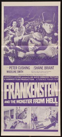 4e868 FRANKENSTEIN & THE MONSTER FROM HELL Aust daybill '74 horror art of killer monster!