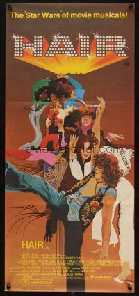 4e884 HAIR Aust daybill '79 Milos Forman, Treat Williams, musical, great Bob Peak artwork!