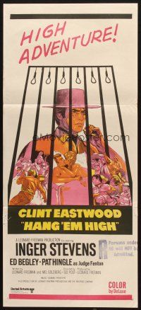 4e885 HANG 'EM HIGH Aust daybill '68 Clint Eastwood, they hung the wrong man, cool art!