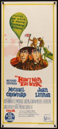 4e891 HOW I WON THE WAR Aust daybill '68 wacky art of John Lennon & Michael Crawford on helmet!