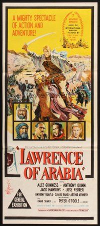 4e911 LAWRENCE OF ARABIA Aust daybill '63 David Lean classic, artwork of Peter O'Toole!