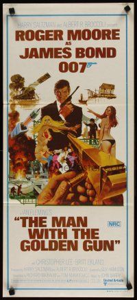 4e921 MAN WITH THE GOLDEN GUN Aust daybill '74 art of Roger Moore as James Bond by McGinnis!
