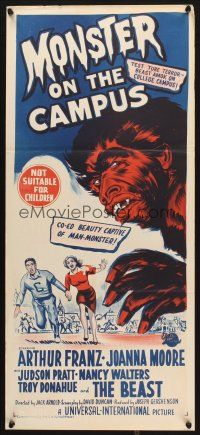 4e927 MONSTER ON THE CAMPUS Aust daybill '58 Jack Arnold, artwork of beast amok at college!