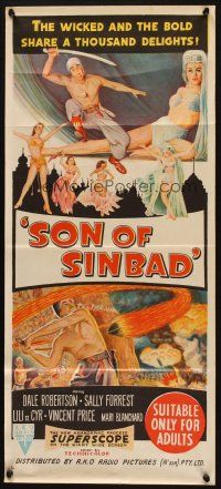 4e968 SON OF SINBAD Aust daybill '55 Howard Hughes, great art of super sexy harem women!