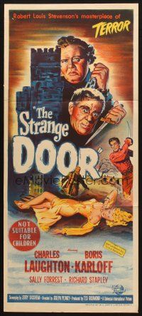 4e972 STRANGE DOOR Aust daybill '51 art of Boris Karloff, Charles Laughton & sexy Sally Forrest!