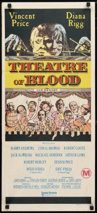 4e976 THEATRE OF BLOOD Aust daybill '73 great art of puppet masters Vincent Price & Diana Rigg!