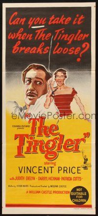 4e980 TINGLER Aust daybill '59 Vincent Price, directed by William Castle, cool art!