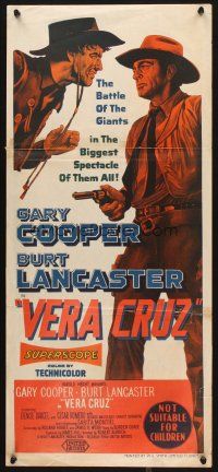 4e990 VERA CRUZ Aust daybill '55 best close up artwork of cowboys Gary Cooper & Burt Lancaster!
