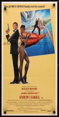 4e992 VIEW TO A KILL Aust daybill '85 art of Roger Moore James Bond & Grace Jones by Goozee!