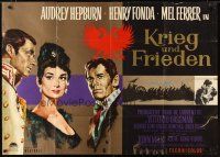 4e471 WAR & PEACE German 33x47 R60s Audrey Hepburn, Henry Fonda & Mel Ferrer, Tolstoy epic!