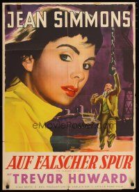 4e544 CLOUDED YELLOW German '51 close-up art of pretty Jean Simmons, Trevor Howard!