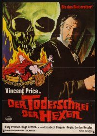 4e550 CRY OF THE BANSHEE red title style German '71 Vincent Price probes new depths of terror!