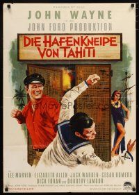 4e555 DONOVAN'S REEF German '63 John Ford, Peltzer art of John Wayne punching sailor & sexy girl!