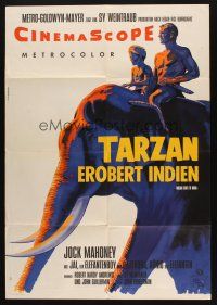 4e664 TARZAN GOES TO INDIA German '62 Jock Mahoney as the King of the Jungle riding elephant!